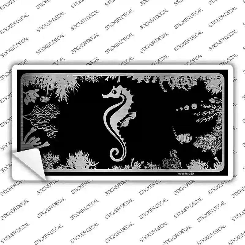 Sea Horse Black Brushed Chrome Novelty Sticker Decal