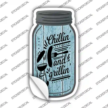 Chillin and Grillin Blue Novelty Mason Jar Sticker Decal