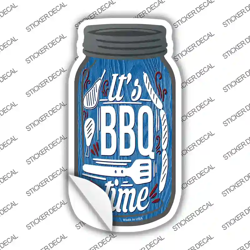 BBQ Time Blue Novelty Mason Jar Sticker Decal