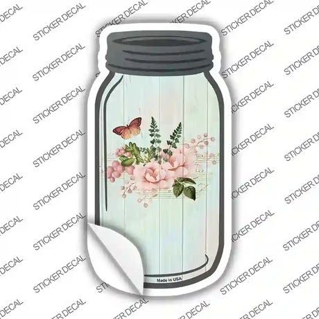 Small Pink Flowers With Music Novelty Mason Jar Sticker Decal