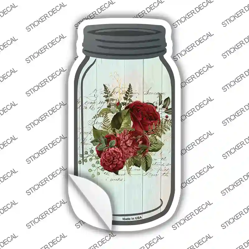 Red Flowers With Notes Novelty Mason Jar Sticker Decal