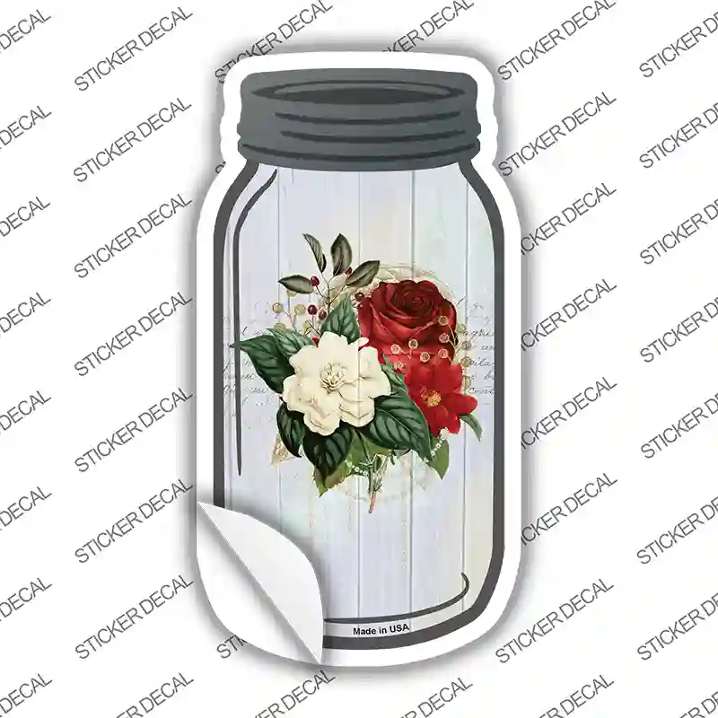 Red And White Flowers With Notes Novelty Mason Jar Sticker Decal