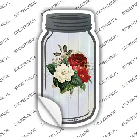 Red And White Flowers With Notes Novelty Mason Jar Sticker Decal