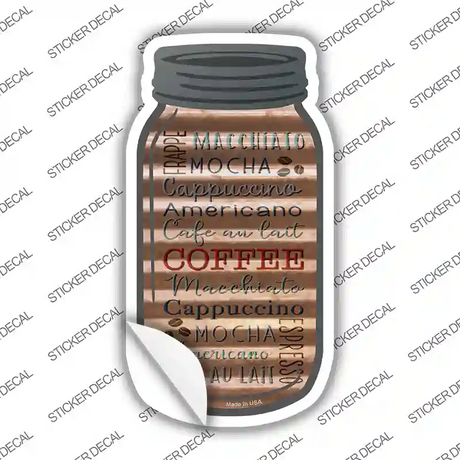 Coffee Words Corrugated Brown Novelty Mason Jar Sticker Decal