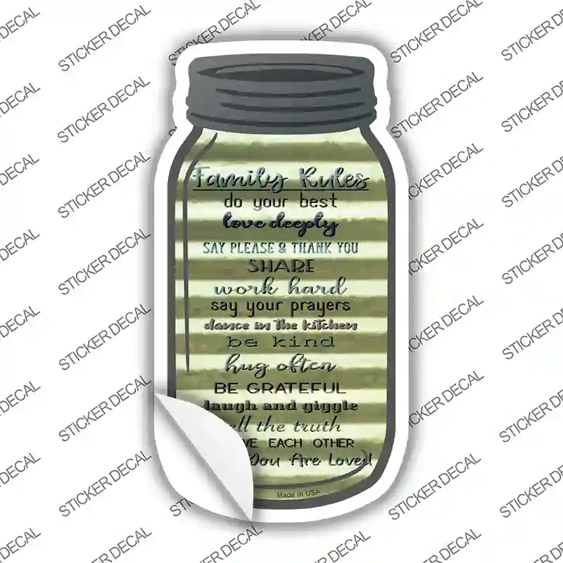 Family Rules List Corrugated Novelty Mason Jar Sticker Decal