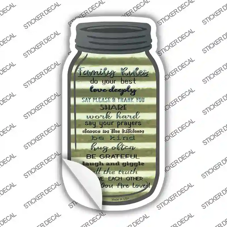 Family Rules List Corrugated Novelty Mason Jar Sticker Decal