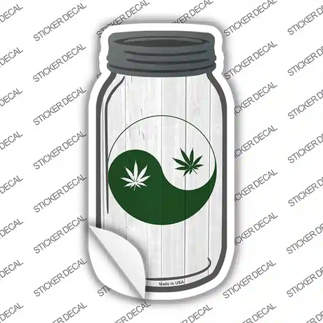 Yin Yang Marijuana Leaf Novelty Mason Jar Sticker Decal