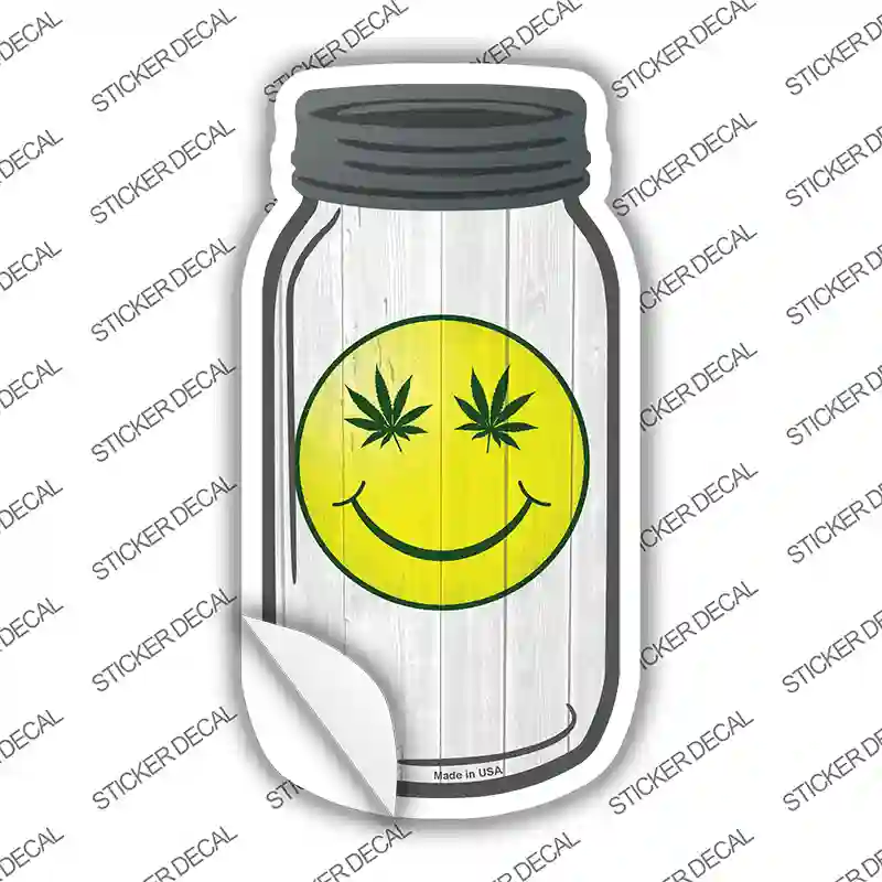 Smiley Marijuana Leaf Novelty Mason Jar Sticker Decal