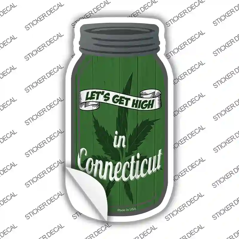 Get High Connecticut Green Novelty Mason Jar Sticker Decal