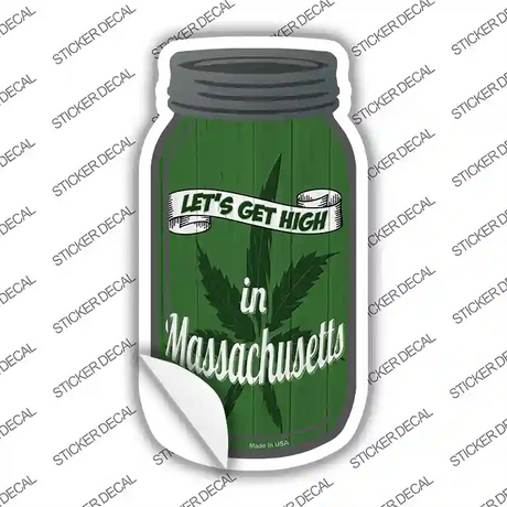 Get High Massachusetts Green Novelty Mason Jar Sticker Decal