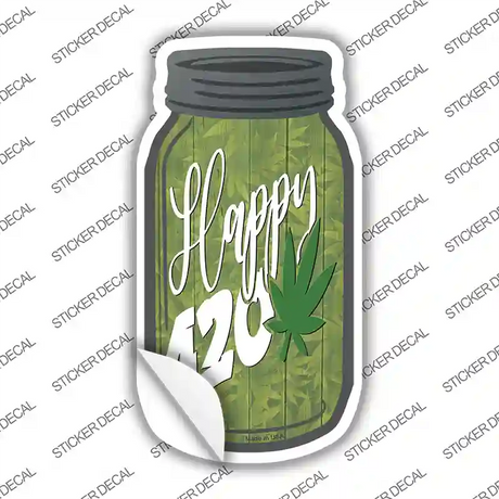 Happy 420 Novelty Mason Jar Sticker Decal