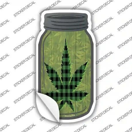 Weed Leaf Green Plaid Novelty Mason Jar Sticker Decal