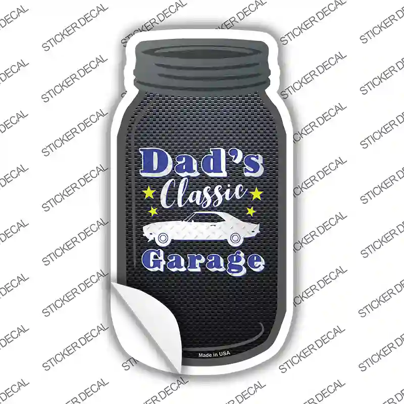 Dads Classic Garage Blue Novelty Mason Jar Sticker Decal