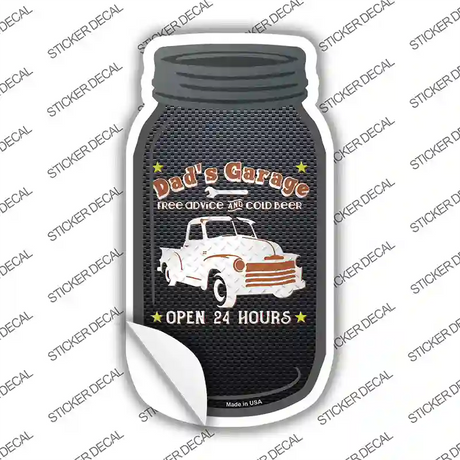 Dads Garage Brown Novelty Mason Jar Sticker Decal