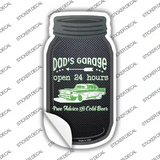Dads Garage Green Classic Car Novelty Mason Jar Sticker Decal