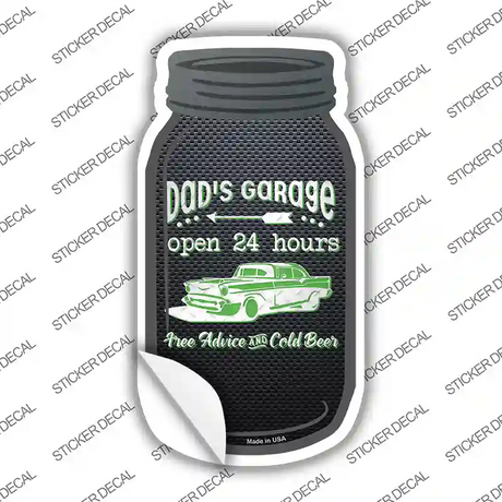 Dads Garage Green Classic Car Novelty Mason Jar Sticker Decal