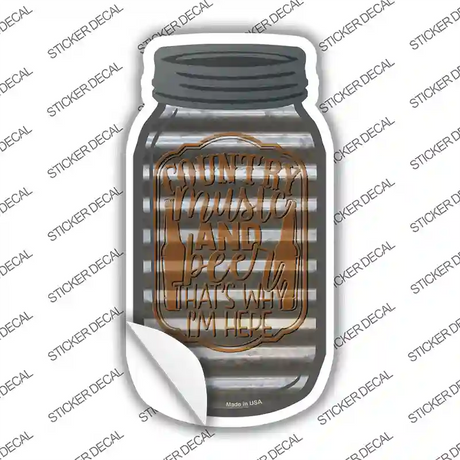 Country Music and Beer Corrugated Novelty Mason Jar Sticker Decal
