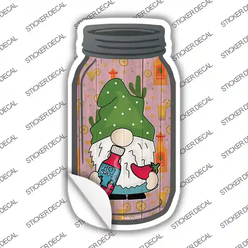 Gnome With Hot Sauce Novelty Mason Jar Sticker Decal
