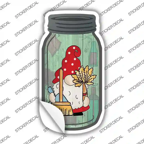 Gnome With Broom and Duster Novelty Mason Jar Sticker Decal