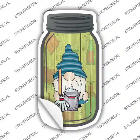 Gnome With Mop Novelty Mason Jar Sticker Decal