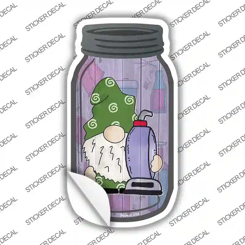 Gnome With Vacuum Novelty Mason Jar Sticker Decal