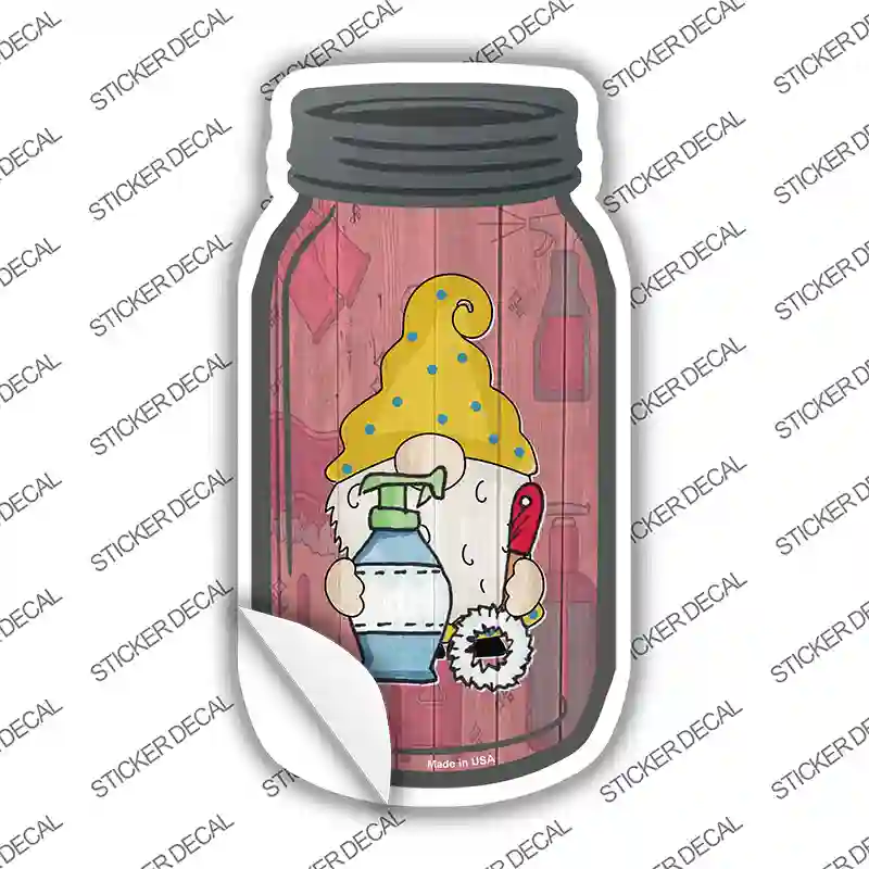 Gnome With Cleaning Supplies Novelty Mason Jar Sticker Decal
