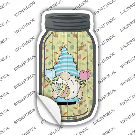 Gnome With Egg and Flowers Novelty Mason Jar Sticker Decal