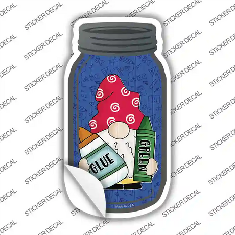 Gnome With Green Crayon Novelty Mason Jar Sticker Decal