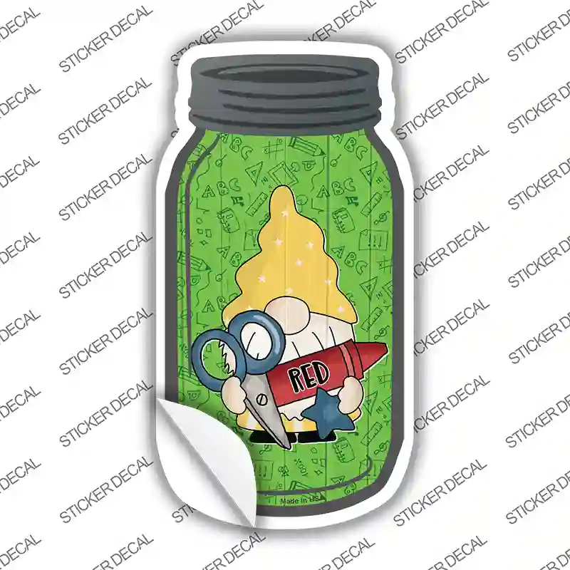 Gnome With Red Crayon Novelty Mason Jar Sticker Decal