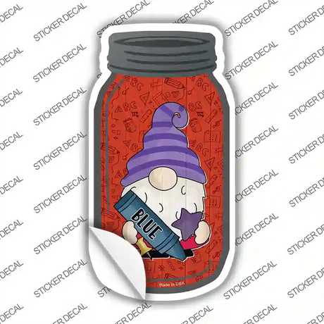 Gnome With Blue Crayon Novelty Mason Jar Sticker Decal