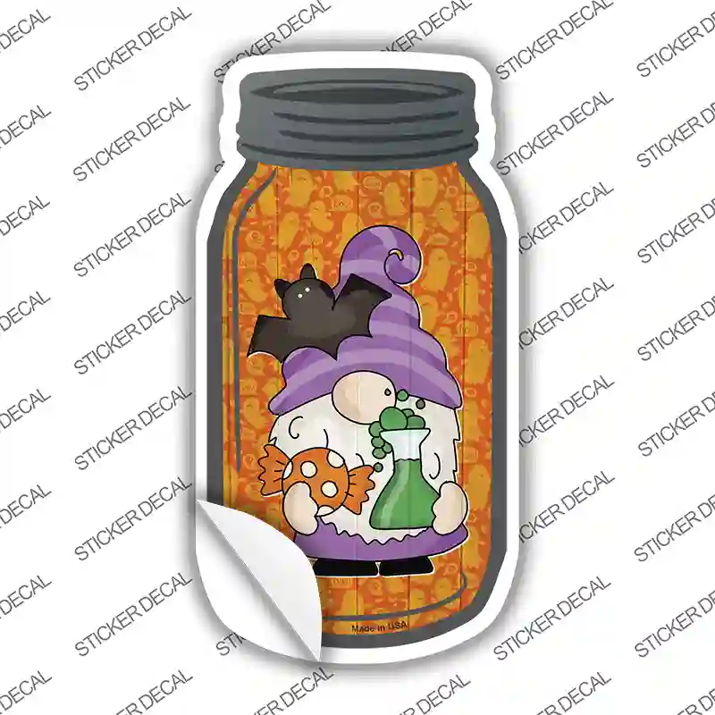 Gnome With Flying Bat Novelty Mason Jar Sticker Decal