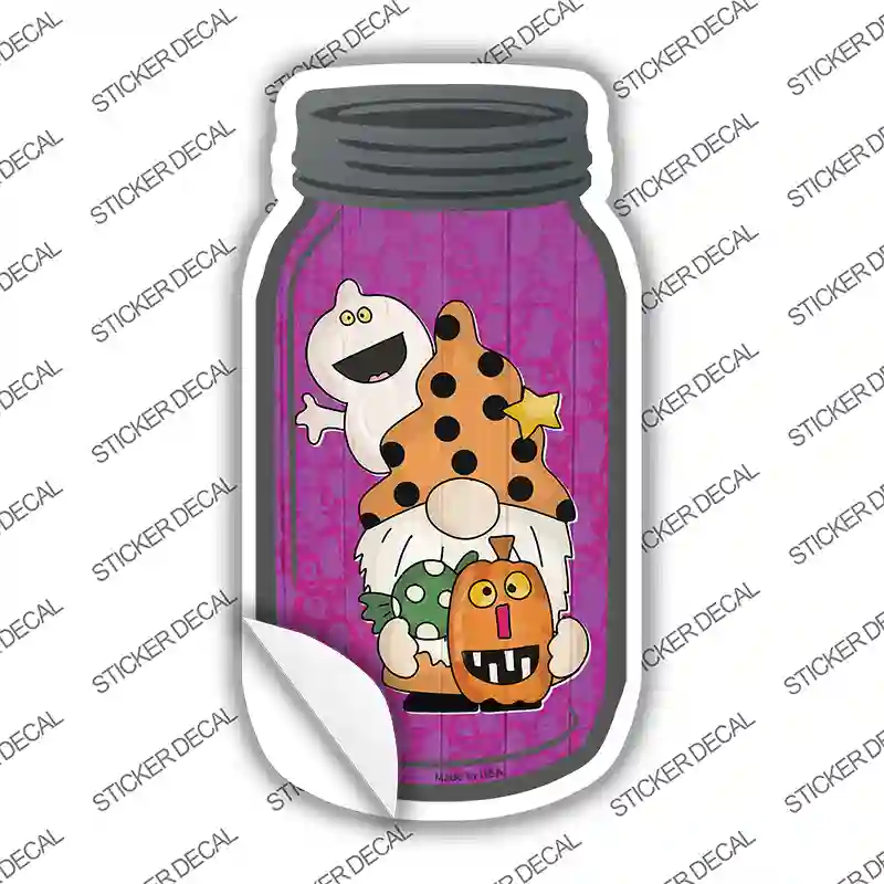 Gnome With Flying Ghost Novelty Mason Jar Sticker Decal