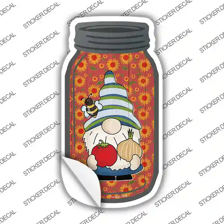 Gnome With Tomato and Onion Novelty Mason Jar Sticker Decal