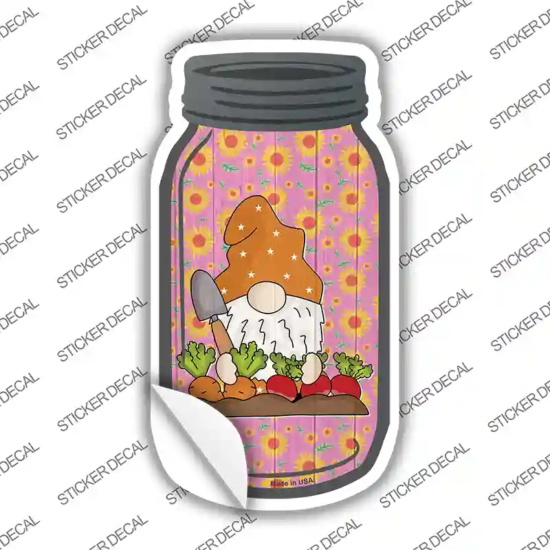 Gnome Digging Carrots and Beets Novelty Mason Jar Sticker Decal
