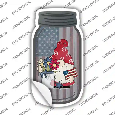 Gnome With Patriotic Flowers Novelty Mason Jar Sticker Decal