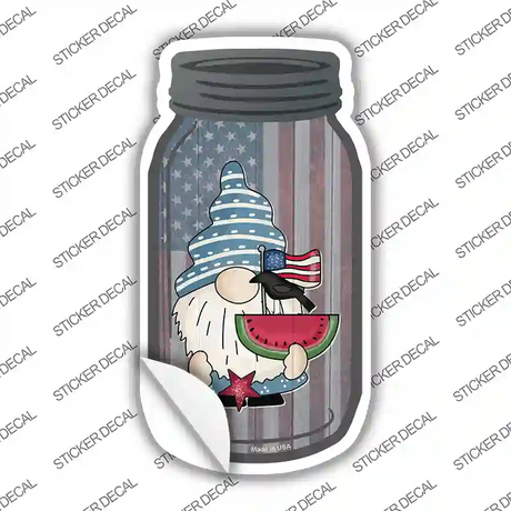 Gnome With Watermelon and Flag Novelty Mason Jar Sticker Decal