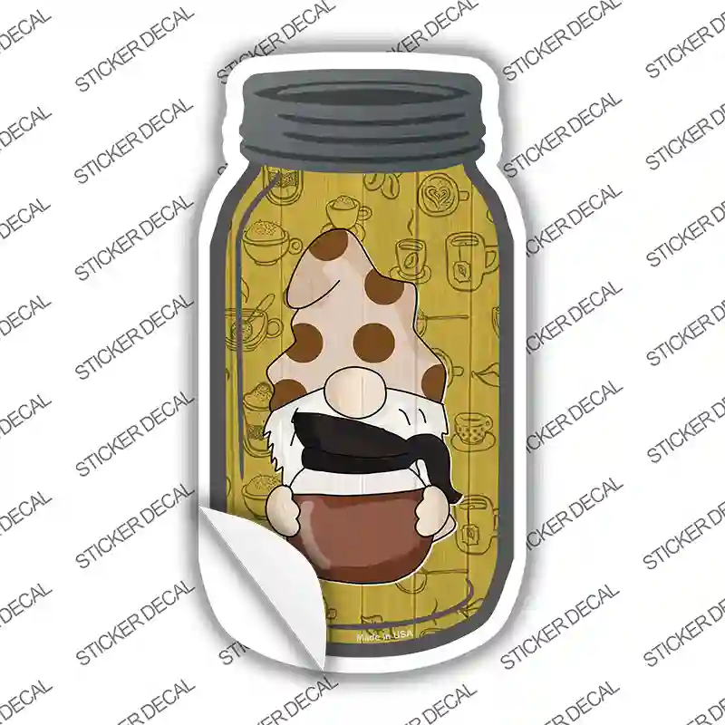 Gnome With Coffee Pot Novelty Mason Jar Sticker Decal
