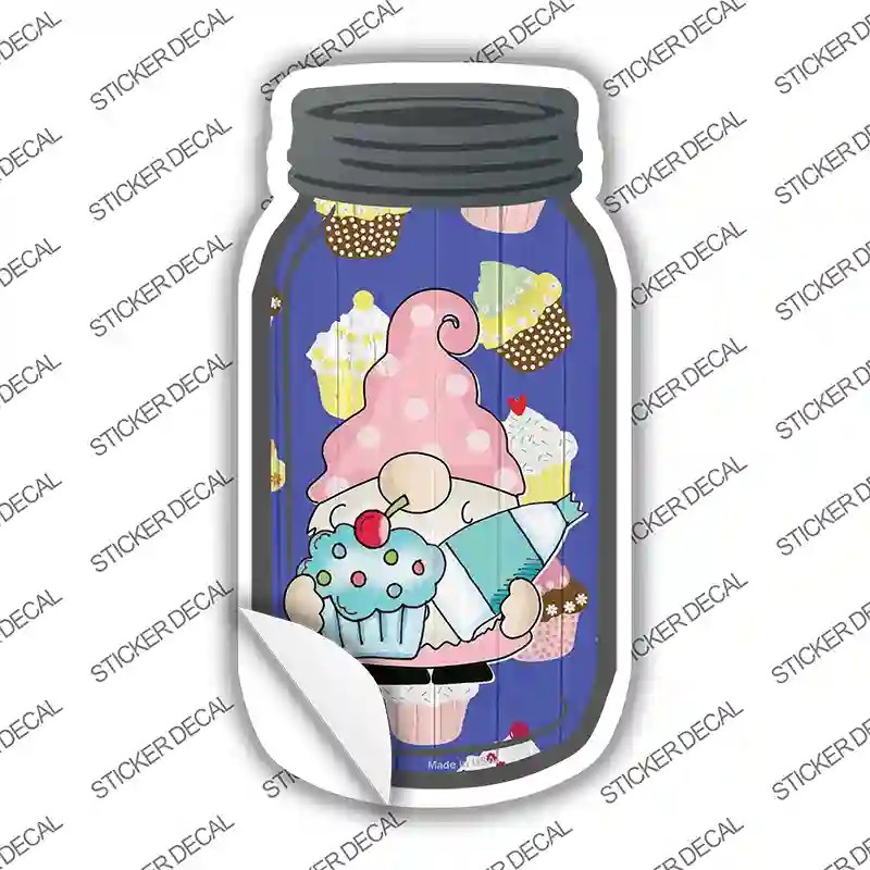 Gnome With Blue Cupcake and Frosting Novelty Mason Jar Sticker Decal