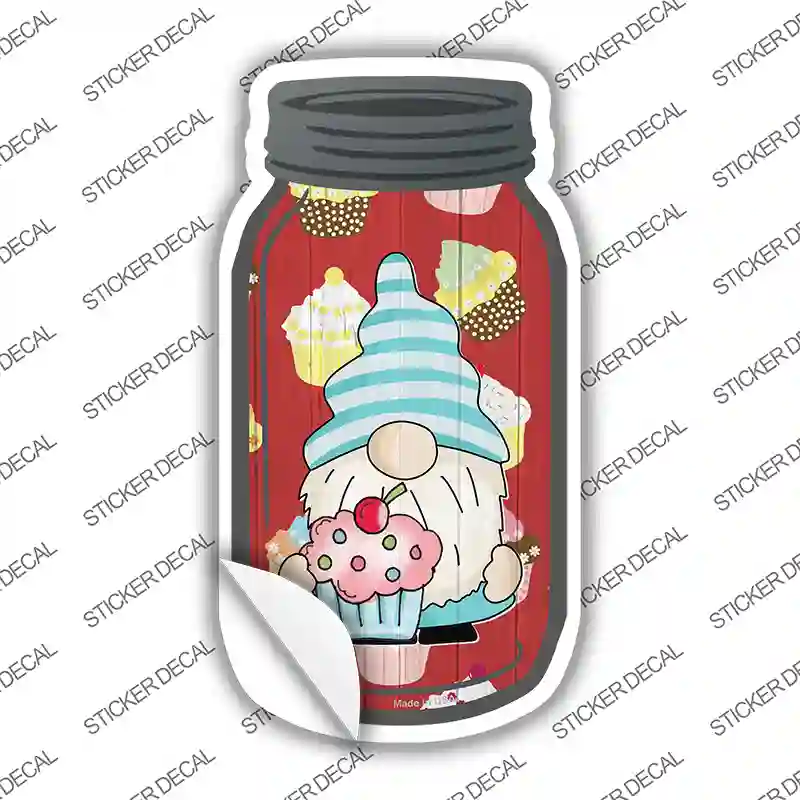 Gnome With Pink Cupcake Novelty Mason Jar Sticker Decal