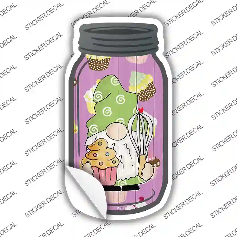 Gnome With Cupcake and Whisk Novelty Mason Jar Sticker Decal