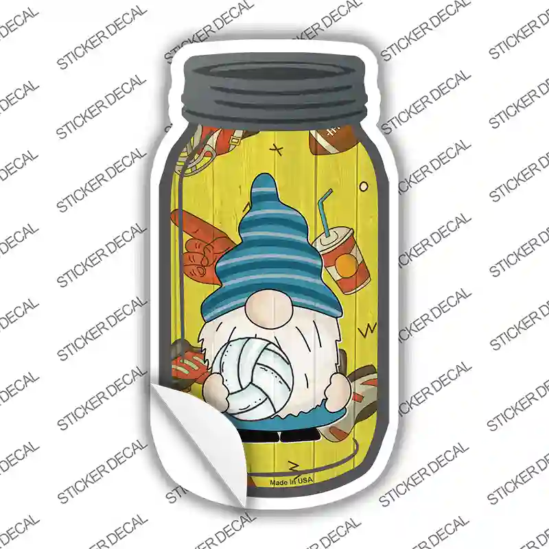 Gnome Playing Volleyball Novelty Mason Jar Sticker Decal
