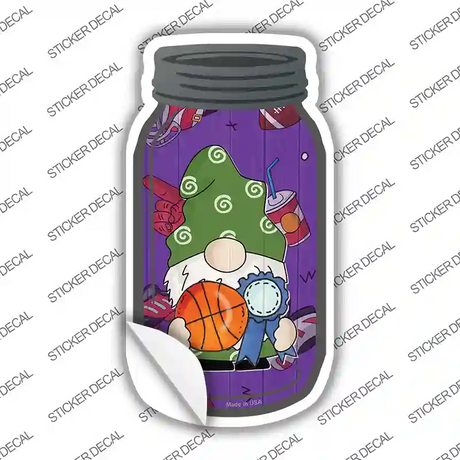 Gnome Playing Basketball Novelty Mason Jar Sticker Decal