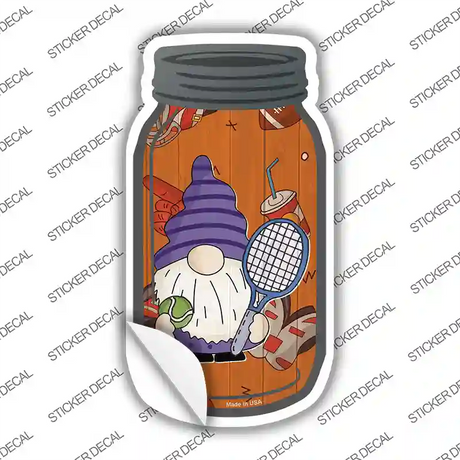 Gnome Playing Tennis Novelty Mason Jar Sticker Decal