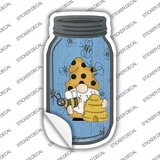 Gnome With Bee Hive Blue Novelty Mason Jar Sticker Decal