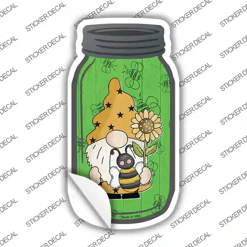 Gnome With Bee Green Novelty Mason Jar Sticker Decal
