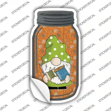 Gnome With Yarn Novelty Mason Jar Sticker Decal