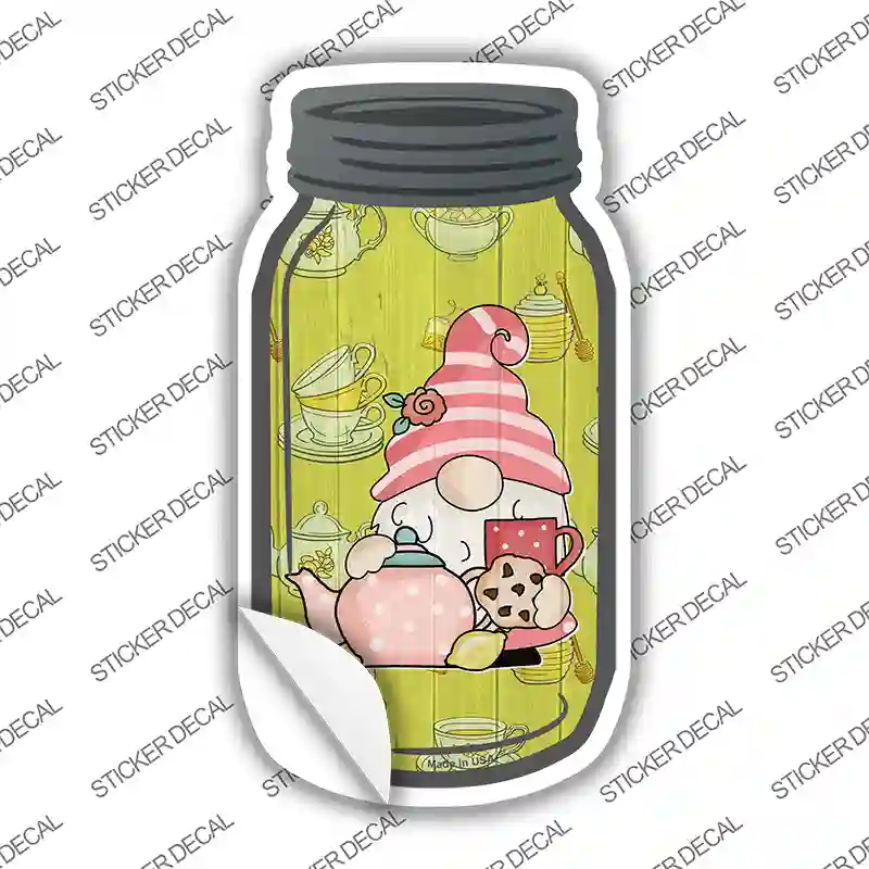 Gnome With Teapot and Cookies Novelty Mason Jar Sticker Decal