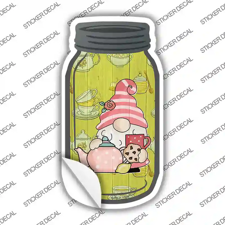 Gnome With Teapot and Cookies Novelty Mason Jar Sticker Decal