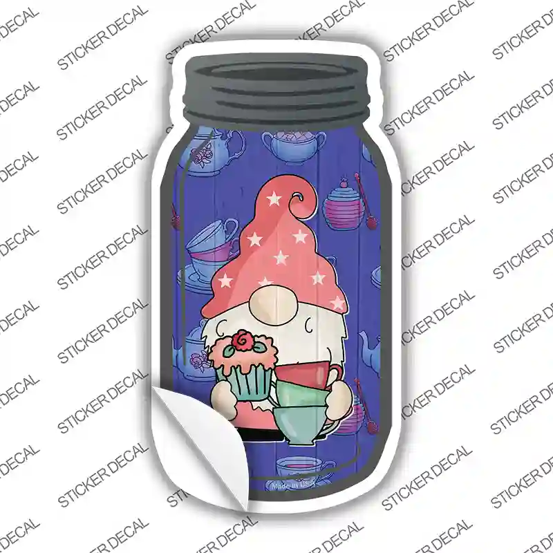 Gnome With Cups and Cupcake Novelty Mason Jar Sticker Decal