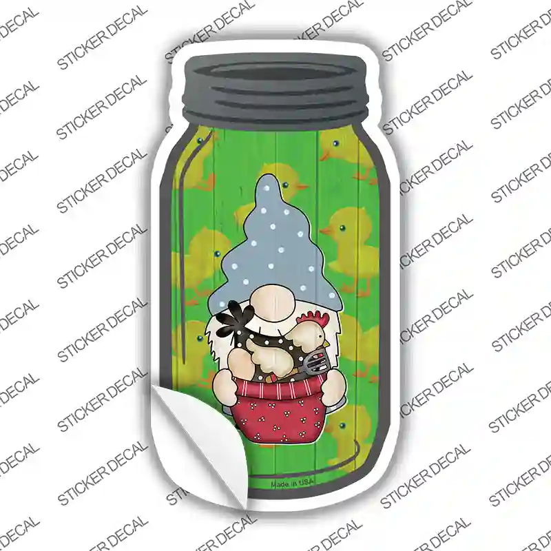 Gnome With Chicken Green Novelty Mason Jar Sticker Decal